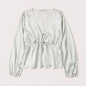 Abercrombie & Fitch Women’s Satin Tie Long Sleeve Babydoll Top Sage Size S